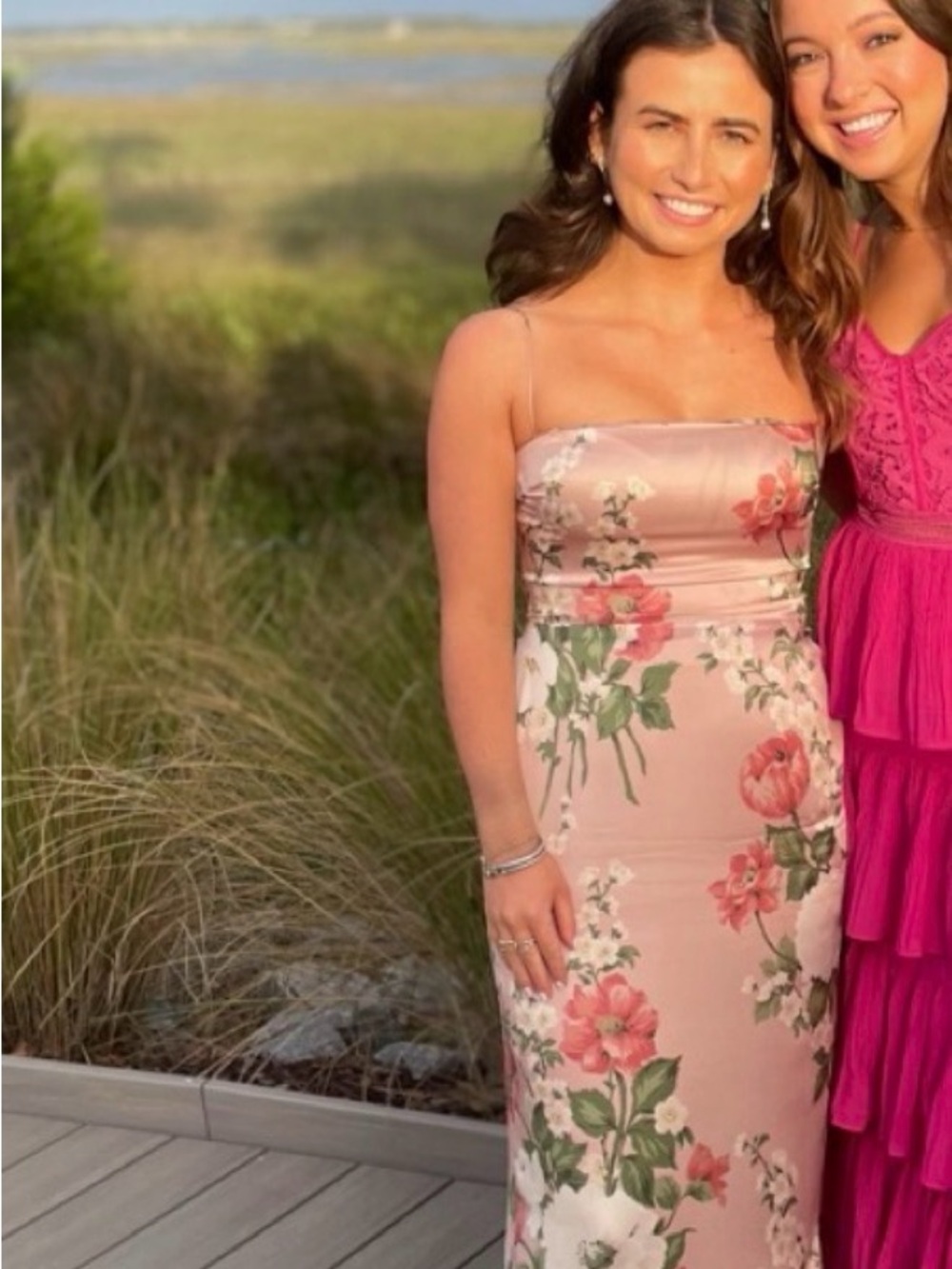 Reformation Pink Floral Maxi Dress with Green Leaf Print - Picture 2 of 3